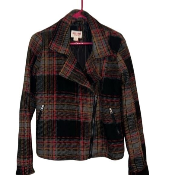 Mossimo Supply Co. Plaid Moto Jacket (Size L, Wool Blend, Asymmetrical Zip)‎ - Picture 1 of 12